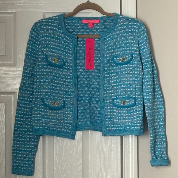 Lilly Pulitzer Sweaters - Brand New Lilly Pulitzer Kienna Cardigan Cumulus Blue XS Preppy Cropped